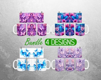Colorful Butterfly Mug Wrap PNG Butterflies 11oz and 15oz Mug Sublimation Design Floral Butterfly  Mug Wrap Designs Full Mug Wrap Bundle