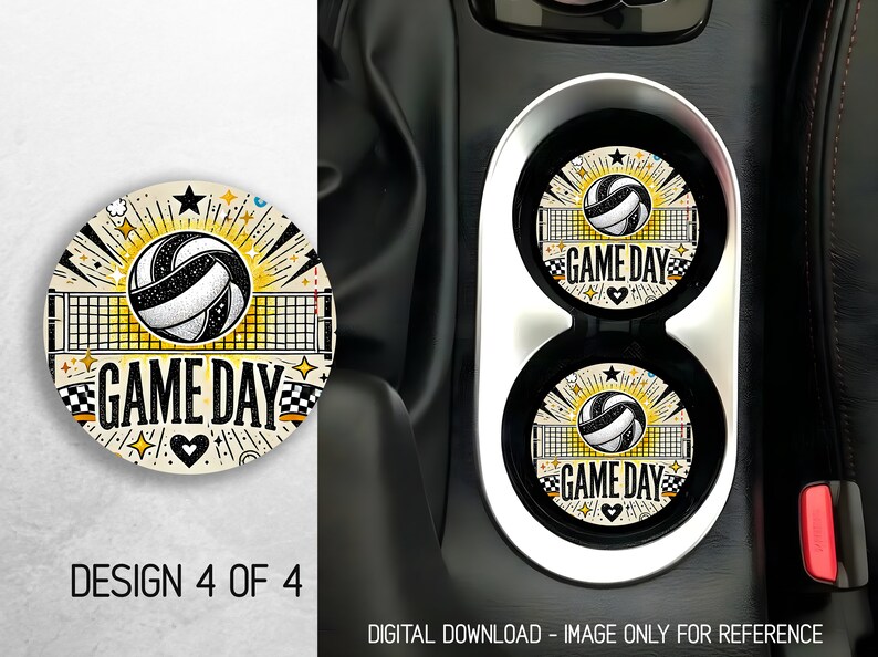 Volleyball Car Coaster PNG Bundle Game Day Coaster Png Sublimation