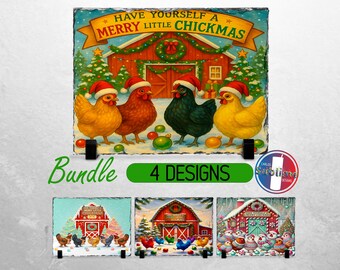 Christmas Chickens Slate PNG Funny Chickens Slate File Bundle Sublimation Designs Fun Holiday PNG for Slate | Dye Sublimation Rectangle