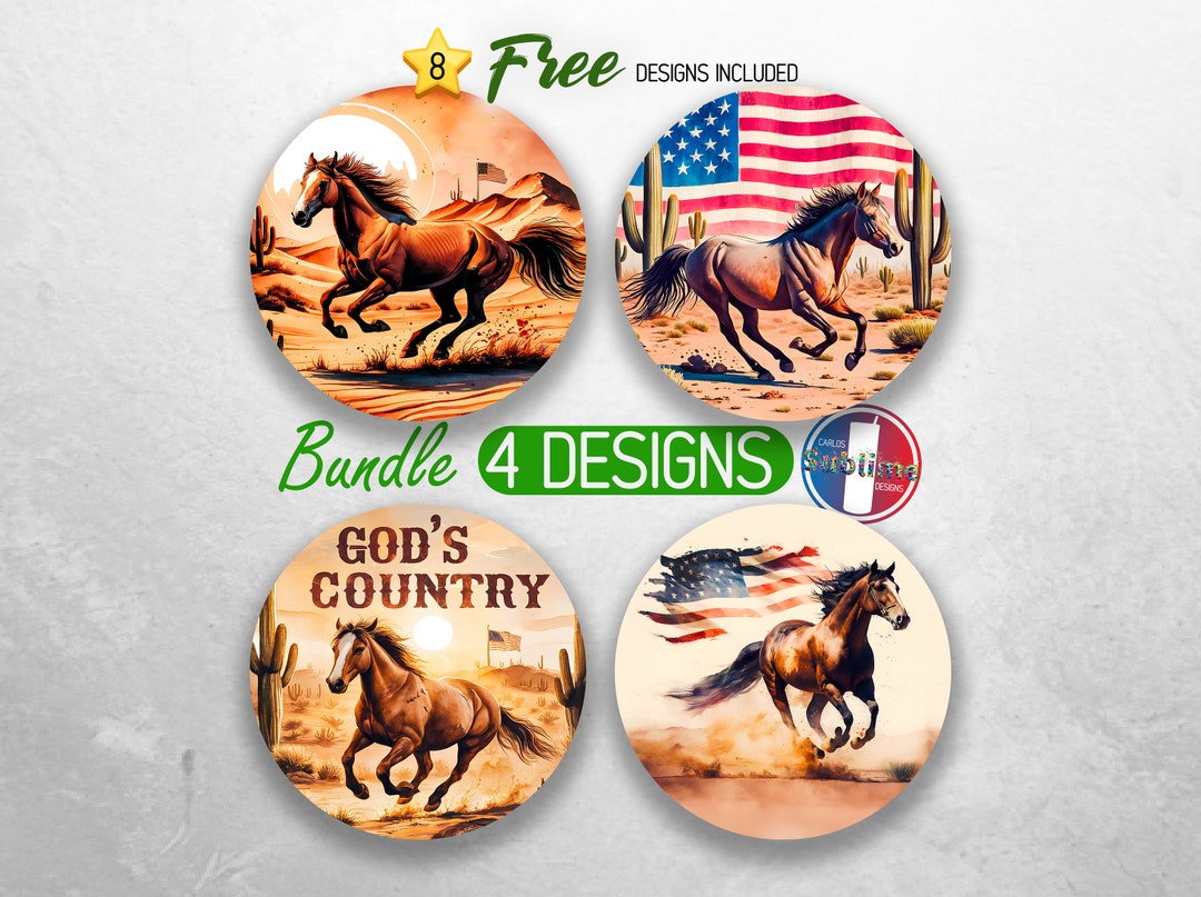 Gods Country Western Car Coaster PNG Horse Patriotic Car Coaster ...