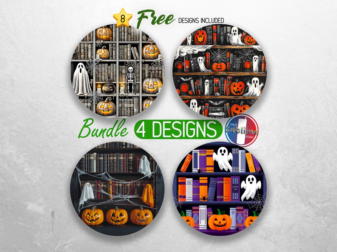Book Lover Halloween Car Coaster PNG Bundle Book Lover Coaster Png ...