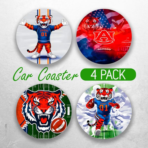 Tiger Football Car Coaster PNG Sports Auburn Car Coaster Sublimation Designs Football Team Car Coaster Designs Car Coasters Bundle