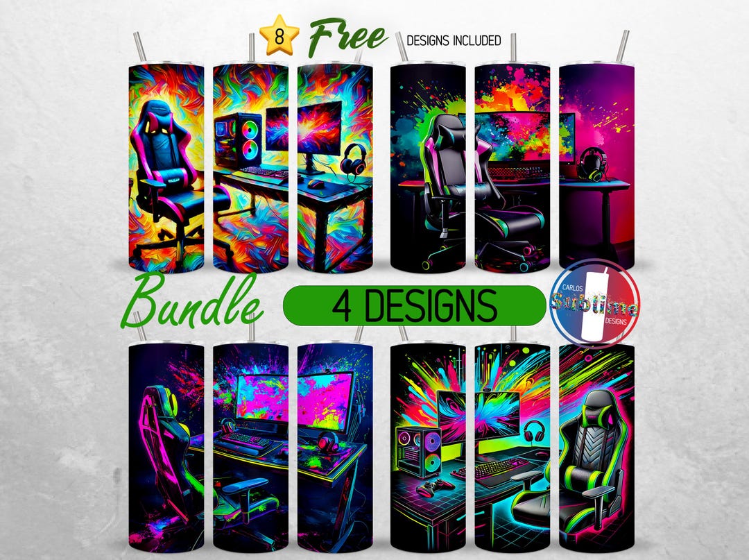 Neon Gaming Tumbler Wrap 20oz Bundle Gamer Life Tumbler PNG 20oz Video ...
