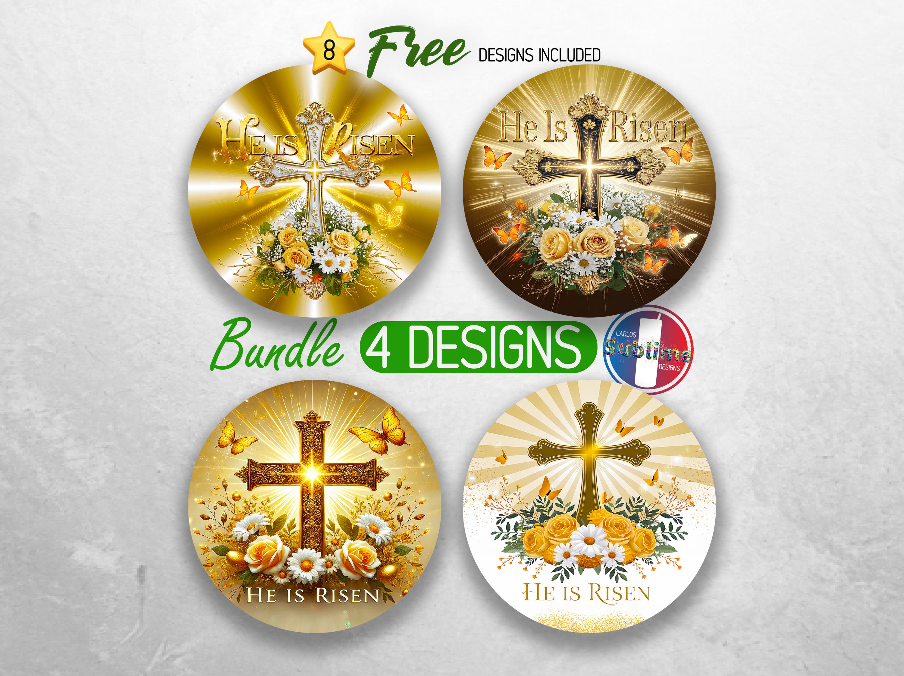 Easter He is Risen Car Coaster PNG Bundle Floral Christian Cross