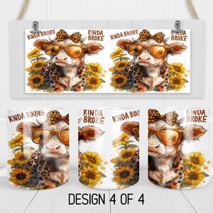 Kinda Boujee Kinda Broke Mug Wrap PNG Bundle Funny Highland Cow 15oz
