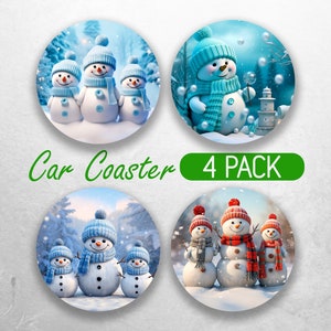 3D Christmas Snowman Car Coaster PNG Cute Snowman Car Coaster Sublimation Designs Snow Winter Car Coaster Bundle Car Coaster Designs