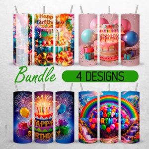 Happy Birthday Tumbler Wrap Bundle Celebration Add Name 20oz Tumbler PNG Personalized Birthday  Tumbler Design +18 FREE Tumbler Sublimation