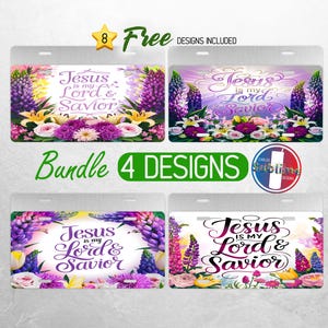 Christian Jesus License Plate PNG Bundle Religious Faith License Plate Design Floral Easter Car License Plate Sublimation Designs