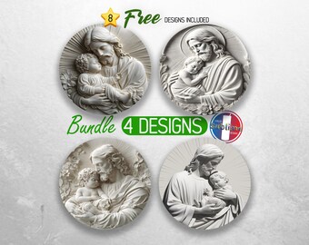 3D Jesus With Baby Car Coaster PNG Bundle Christian Bible Car Coaster Sublimation Designs Christ Holding Baby Car Coaster Designs