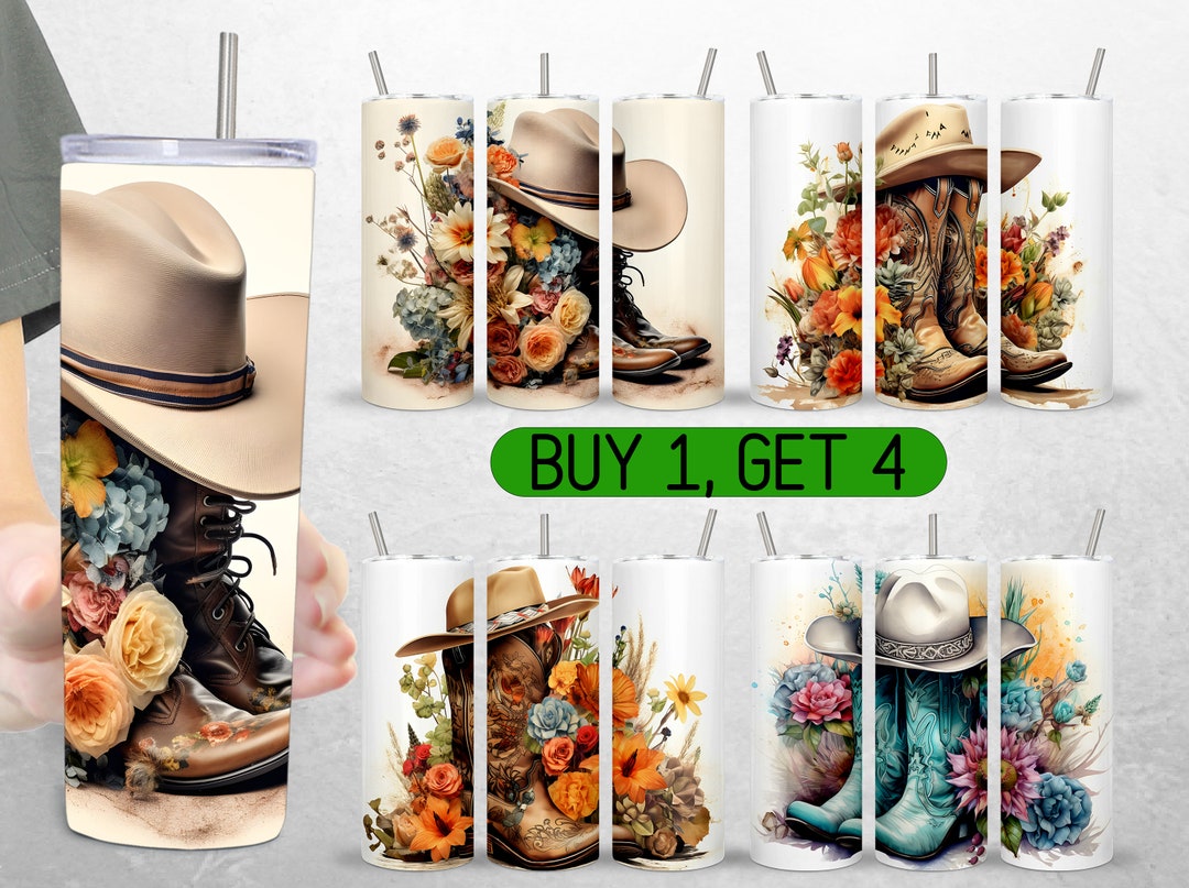 Cowgirl Tumbler Wrap Country Cowgirl Boots Flowers Png Tumbler Design ...