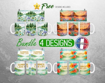 Summer Lake Life Mug Wrap Bundle Spring Outdoors Mug PNG Design Camping Lake Summer Full Mug Wrap |11oz and 15oz Mug Sublimation