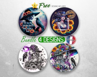 Witchy Vibes Car Coaster PNG Bundle Halloween Witch Coaster Png Sublimation Raven Gothic Round Coasters PNG Designs Sublimation