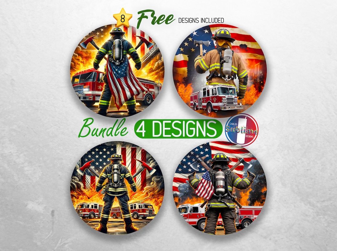 USA Firefighter Car Coaster PNG Bundle Patriotic Coaster Png ...