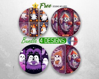 Halloween Cute Ghost Car Coaster PNG Bundle Tarot Card Ghosts Coaster Png Sublimation Spooky Fall Round Coasters PNG Designs Sublimation
