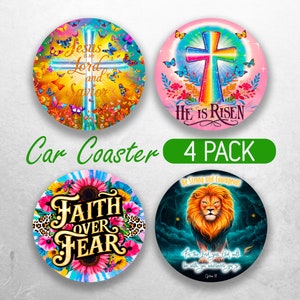 Faith Christian Car Coaster PNG Bible Verse Car Coaster Sublimation Designs Jesus Religious Car Coaster Designs Car Coasters Bundle