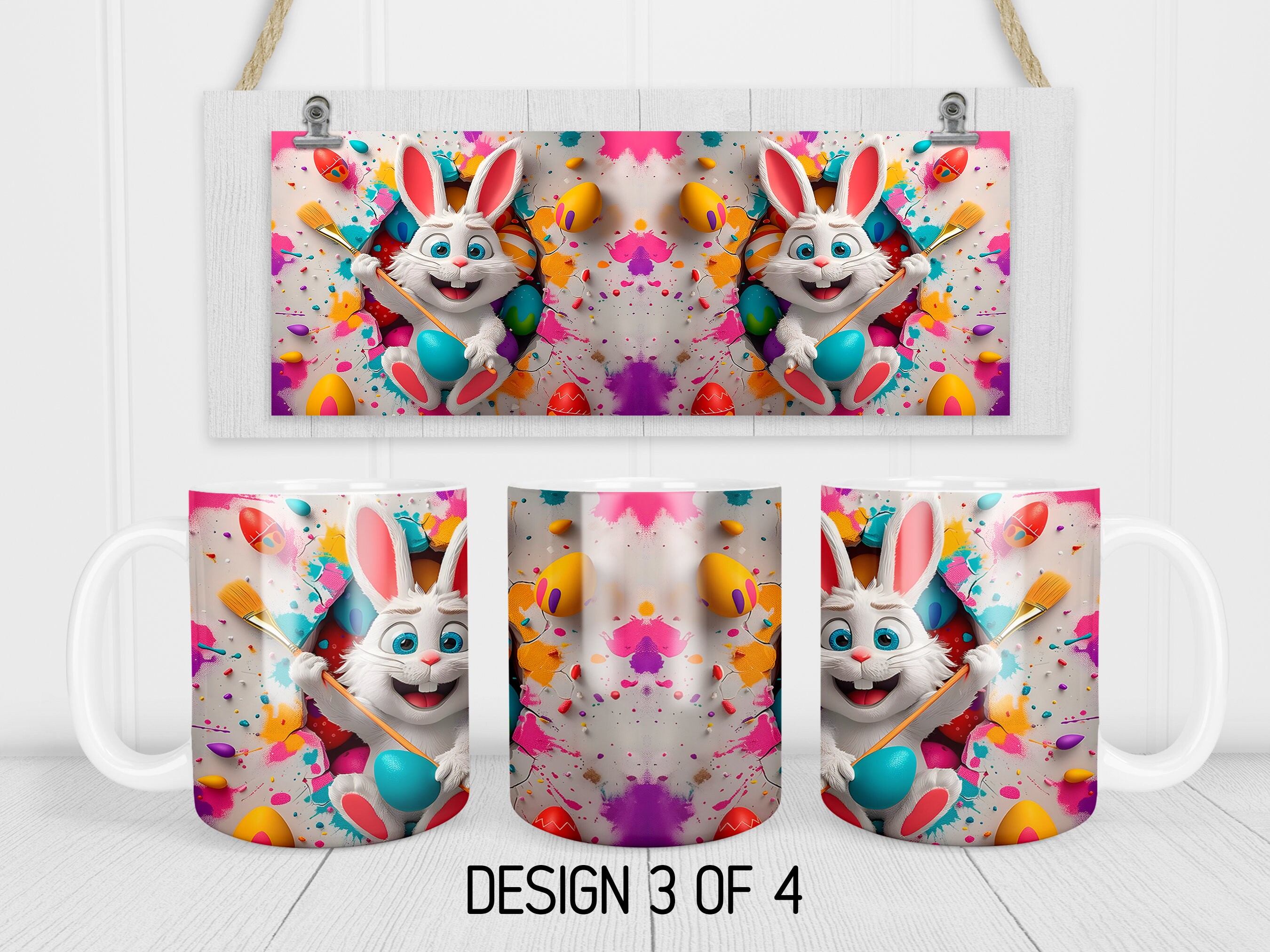 3D Easter Bunny Mug Wrap PNG Colorful Easter Egg 11oz and 15oz Mug ...