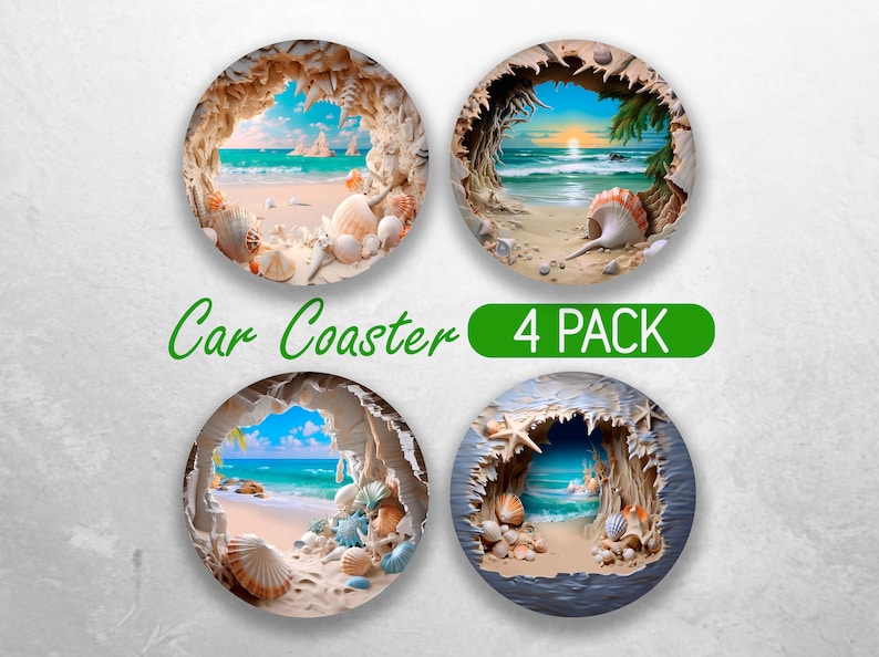 Shell Rim Coasters 3D Cracked Wall Beach Car Coaster PNG Sea Shells Car Coaster ...