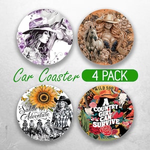 Women Western Car Coaster PNG Country Girl Car Coaster Sublimation Designs CowGirl Horse Car Coaster Designs Car Coasters Bundle