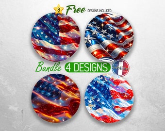 Bandiera americana fluida Car Coaster PNG Bundle Veterano Patriottico Coaster Png Sublimazione Bandiera USA Round Coasters PNG Designs Sublimazione