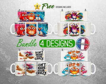 Vogel sarkastischer Mug Wrap PNG Lustiges Zitat 11 Unze und 15 Unze Becher Sublimationsentwurf Spaß verrückte Vögel Becherverpackungs-Bündel