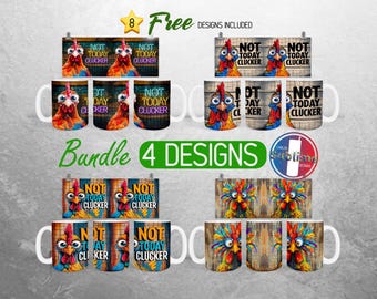 Crazy Chicken Mug Wrap PNG Bundle Funny Rooster 15oz Mug Wrap Chicken Lover Full Mug Wrap Designs Snarky Not Today Mug Wrap Sublimation