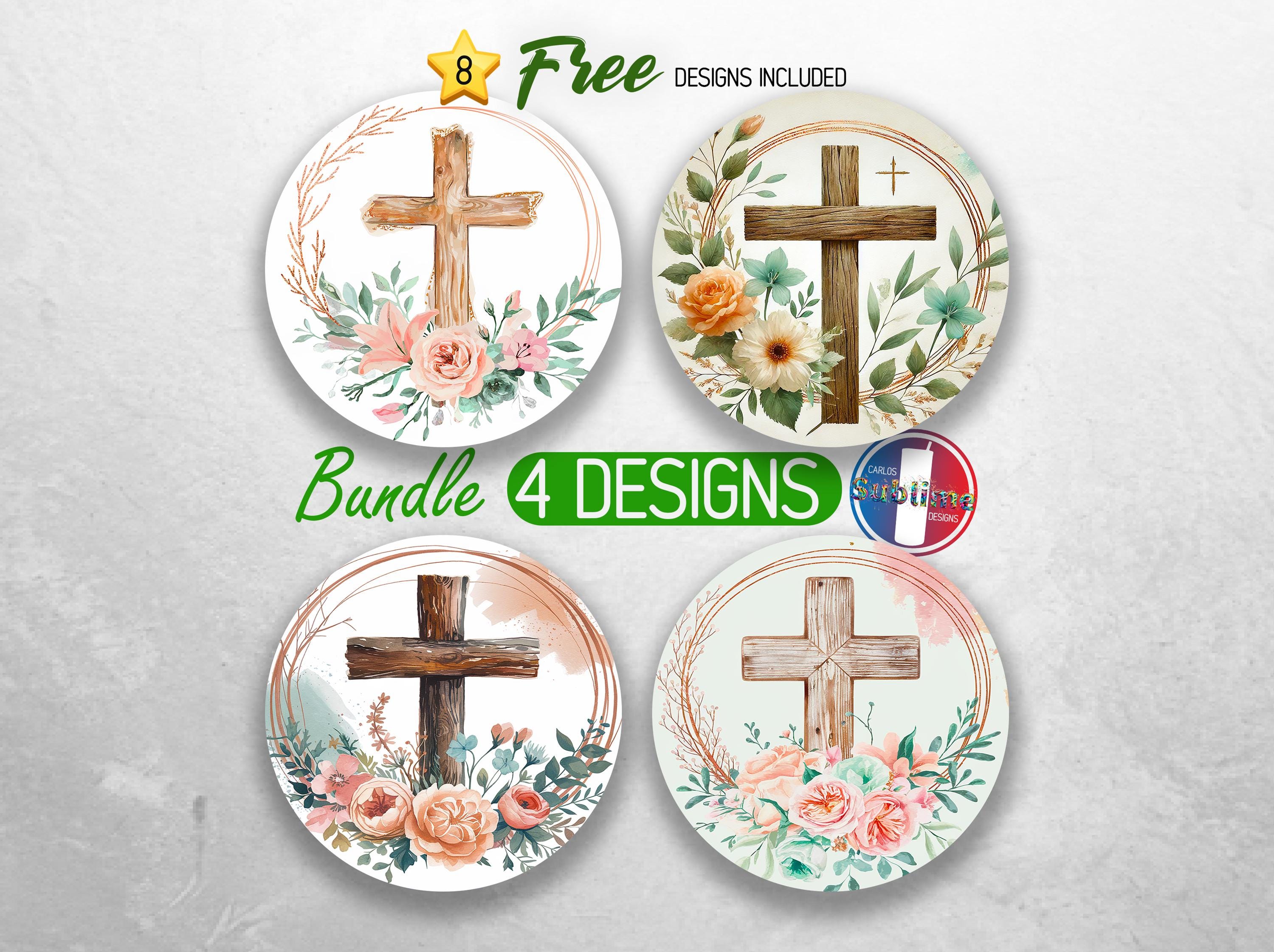 Floral Cross Car Coaster PNG Bundle Faith Christian Car Coaster Sublimation Designs Religious Bible Car Coaster Designs