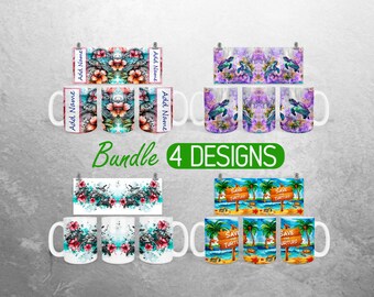 Sea Turtle Mug Wrap PNG Summer Beach 11oz and 15oz Mug Sublimation Design Vacations Add Name Mug Wrap Designs Full Mug Wrap Bundle Cup PNG