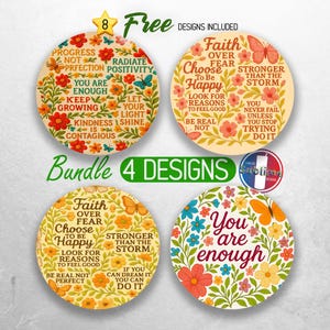 Embroidery Daily Affirmation Car Coaster PNG Bundle Positive Affirmation Coaster Sublimation Designs Self Love Inspirational Coaster Designs