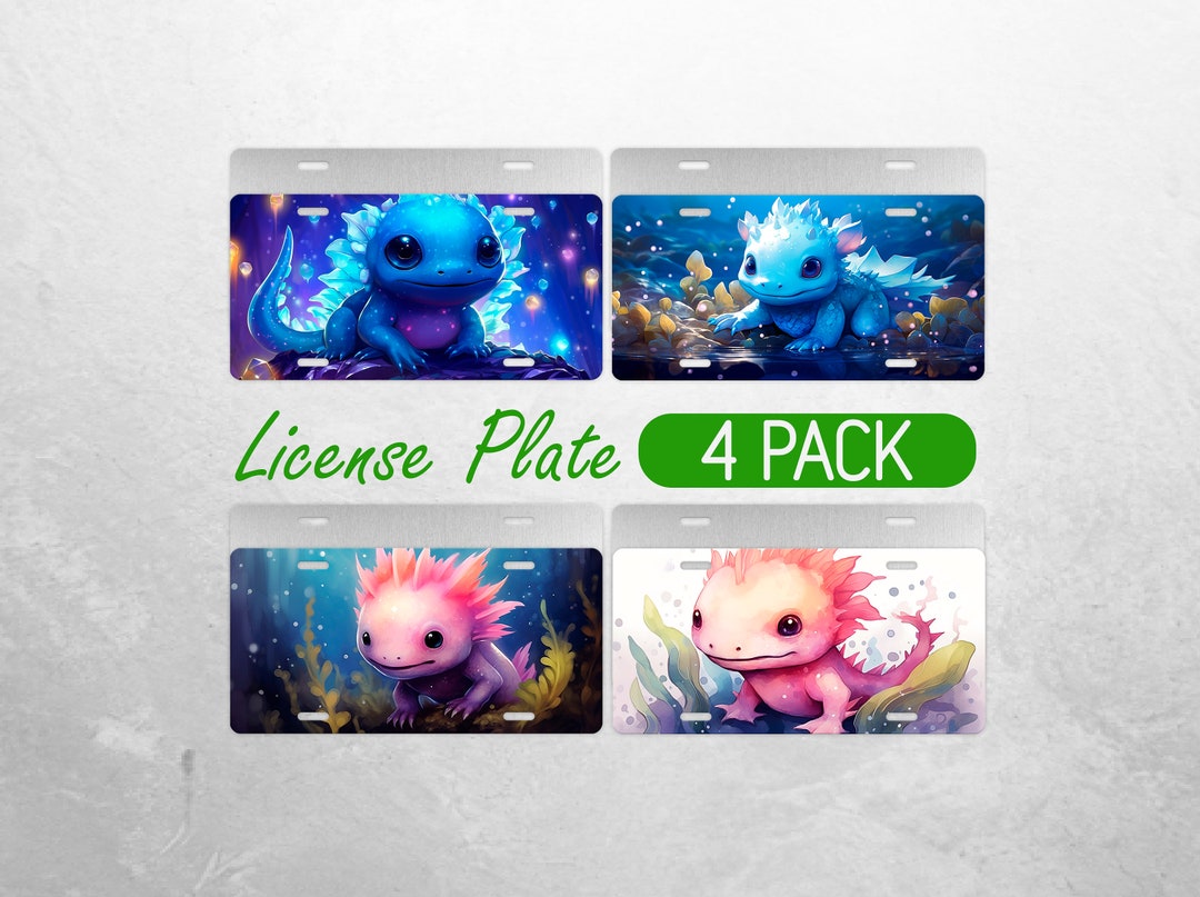 Cute Axolotl License Plate PNG 3D Axolotl License Plate Design Blue