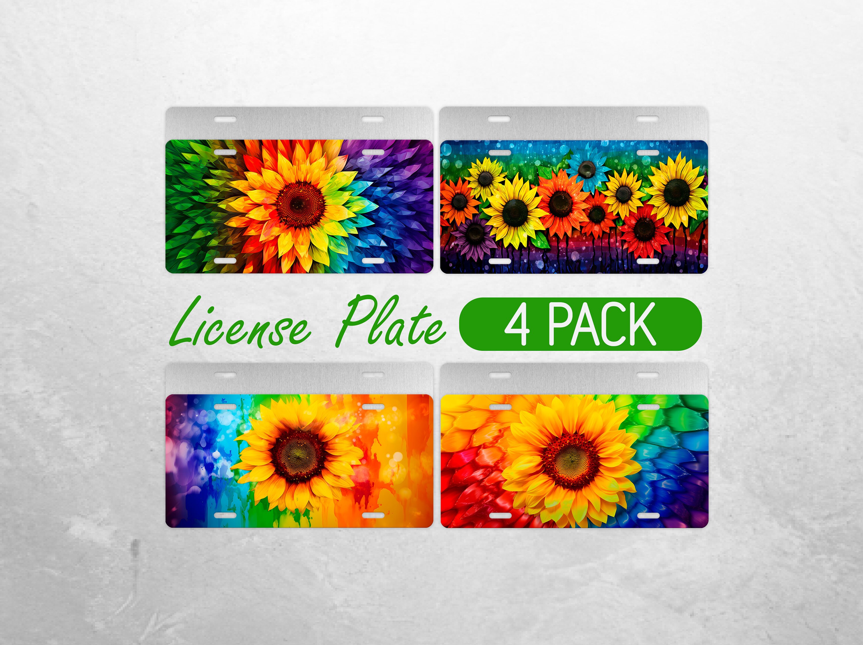 Tie Dye License Plate PNG  Rainbow Sunflower License Plate Design Colorful Graphic Car License Plate Sublimation License Plate Bundle