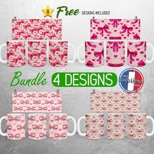 Coquette Bow Mug Wrap Bundle Hearts Coquette Mug PNG Design Pink Girly Girl Full Mug Wrap | 11oz and 15oz Mug Sublimation