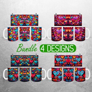Valentine&#39;s Day Mug Wrap PNG Valentine Heart 11oz and 15oz Mug Sublimation Design Colorful Valentine Mug Wrap Designs Full Mug Wrap Bundle