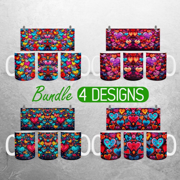 Valentinstag Mug Wrap PNG Valentine Herz 11 Unze und 15 Unze Tasse Sublimationsdesign Bunte Valentinstag Mug Wrap Designs Full Mug Wrap Bundle