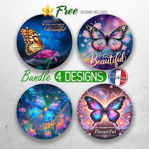 Be Your Own Kind of Beautiful Car Coaster PNG Bundle Butterfly Motivational Quote Coaster Sublimation Positive Affirmation Coaster Designs