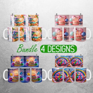 Happy Birthday Mug Wrap PNG Feier Fügen Sie Namen hinzu 11 Unzen und 15 Unzen Mug Sublimation Design Personalisierte Geburtstag Mug Wrap Design Full Mug Bundle