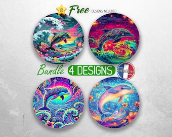 Gorgeous Dolphin Car Coaster PNG Bundle Floral Ocean Car Coaster Sublimation Designs Tropical Summer Beach Car Coaster Designs
