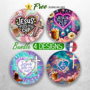 Jesus Fills My Cup Car Coaster PNG Bundle Christian Bible Verse Coaster Sublimation Designs Jesus Religious Coaster Designs