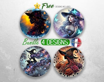 Gorgeous Witchy Vibes Car Coaster PNG Bundle Celestial Witch Coaster Sublimation Designs Gothic Witchcraft Woman Car Coaster Designs