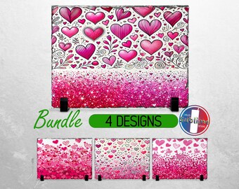 Hearts Valentine Day Slate PNG Pink Hearts Slate File Bundle Sublimation Designs Love Glitter PNG for Slate | Rectangle Sublimation