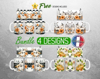 Pumpkin Fall Mug Wrap PNG Bundle Country Fall 11oz and 15oz Mug Sublimation Design Rustic Autumn Mug Wrap Designs Full Mug Wrap