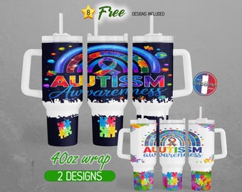 40oz Ribbon Autism 40oz Tumbler Wrap 40oz Autism Awareness 40oz Tumbler PNG Autism Mom 40oz Tumbler Design | 40oz Sublimacja