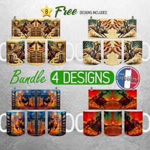 Western Rodeo Bull Mug Wrap Bundle American Cowboy Mug PNG Design Bull Rider USA Full Mug Wrap | 11oz and 15oz Mug Sublimation