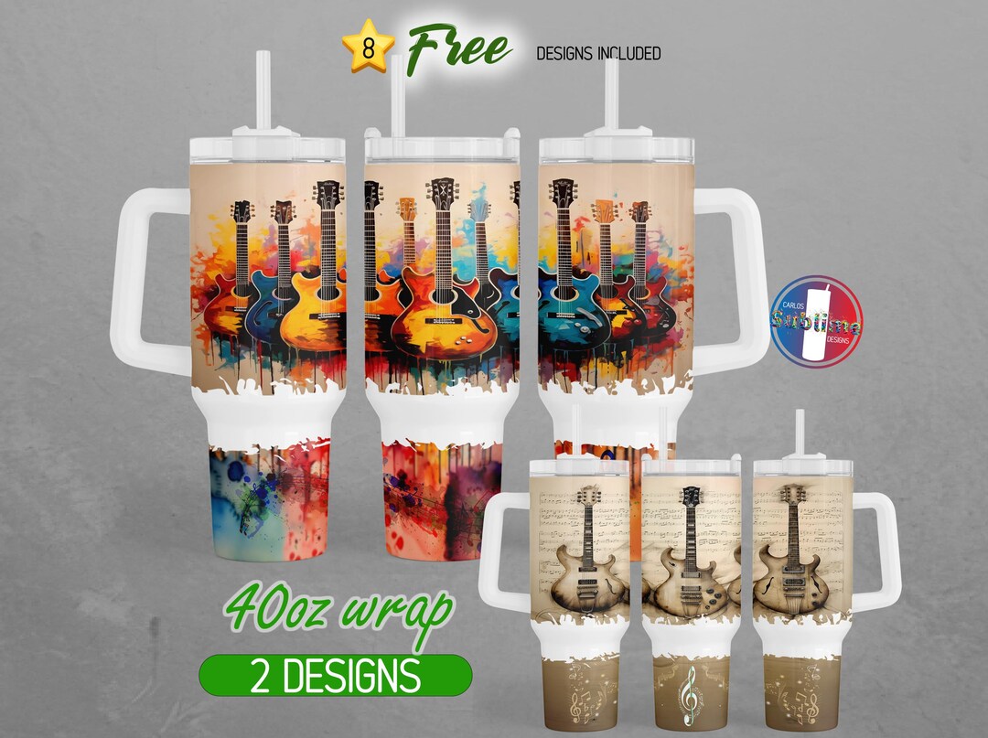 40oz Watercolor Guitar Tumbler Wrap 40oz Band Electric Guitar Tumbler ...