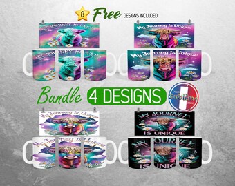 Highland Kuh Becher Wrap Bundle Positive Affirmation Becher PNG Design Kuh Inspirational Full Mug Wrap | 11 Unzen und 15 Unzen Becher Sublimation