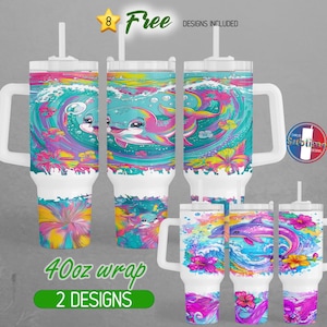 40oz Baby Dolphin 40oz Tumbler Wrap 40oz Floral Ocean 40oz Tumbler PNG Tropical Summer Beach 40oz Tumbler Design / 40oz Sublimazione