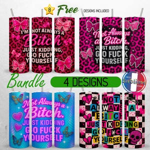 Funny Sarcastic Tumbler Wrap 20oz Bundle Fun Bitch Quote Tumbler PNG Woman Sassy 20oz Seamless Sublimation Design