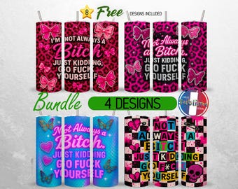 Funny Sarcastic Tumbler Wrap 20oz Bundle Fun Bitch Quote Tumbler PNG Woman Sassy 20oz Seamless Sublimation Design