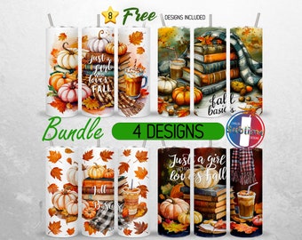 Nur ein Mädchen, das Herbst liebt Tumbler Wrap Bundle Kürbis Herbst Vibes 20 Unzen Tumbler PNG Fall Vibes Tumbler Design 20 Unzen Skinny PNG Sublimation