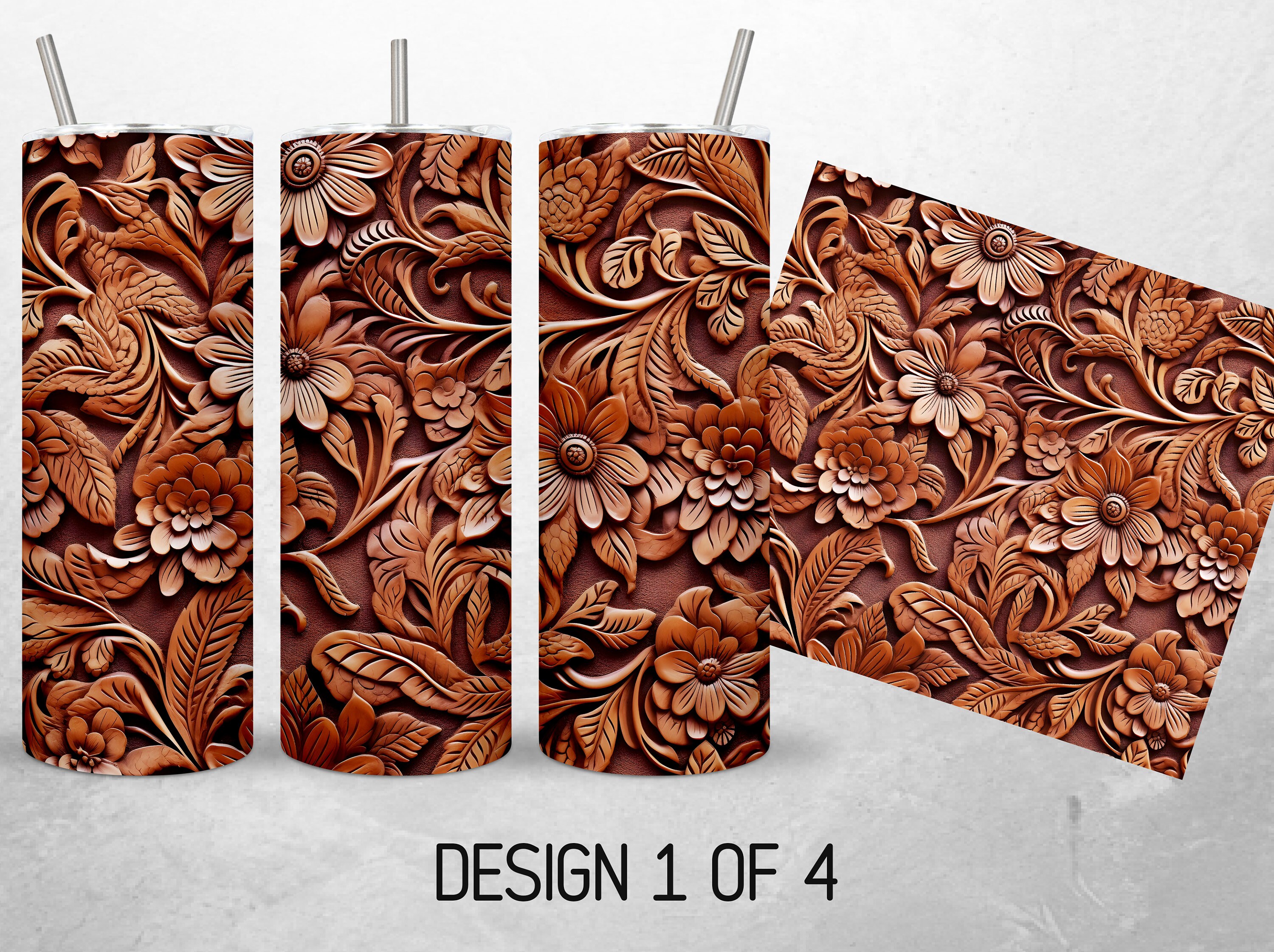 Tooled Leather Tumbler Wrap Seamless Floral Tumbler Wrap Western Rustic ...