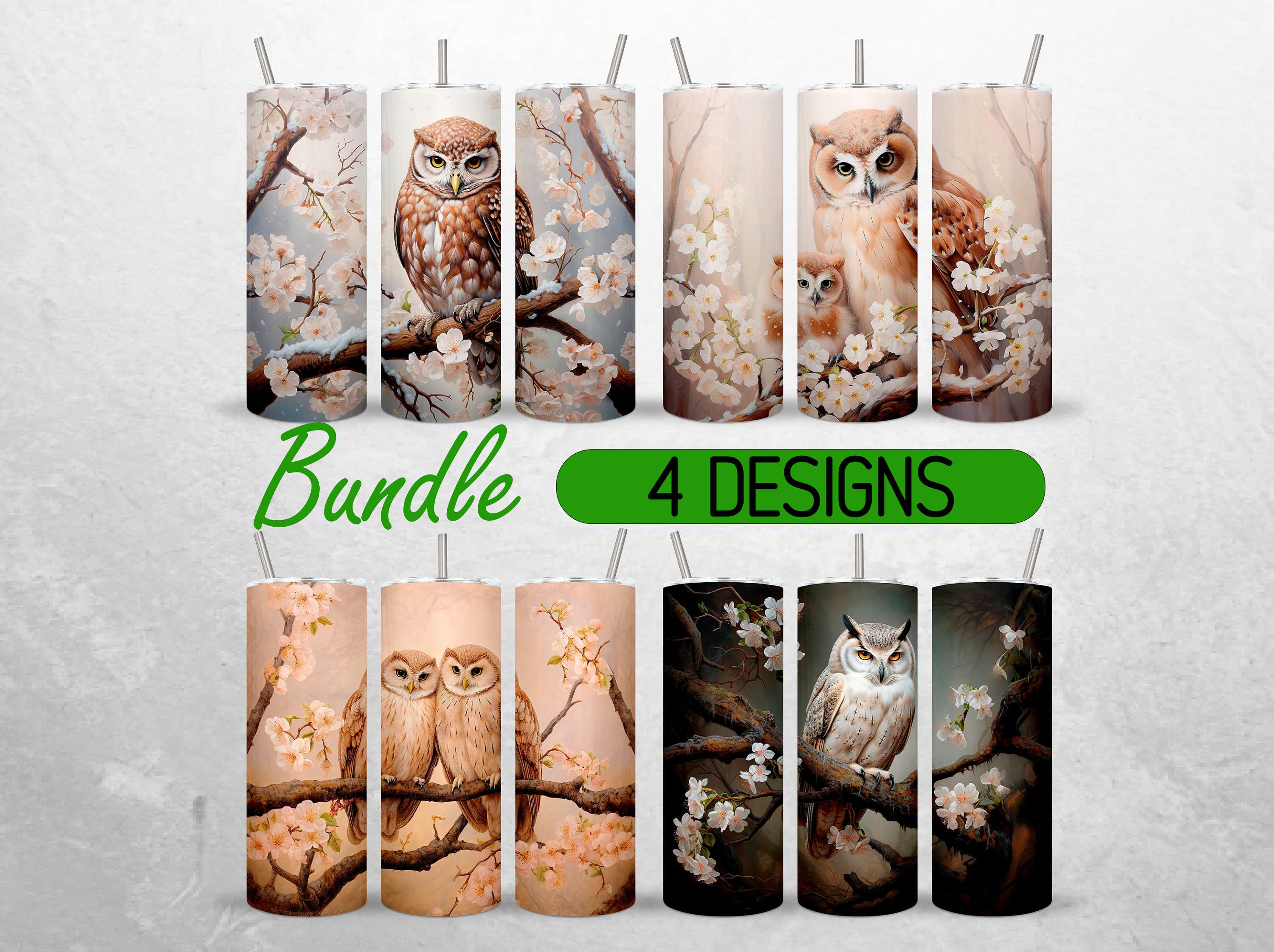 Floral Owl Tumbler Wrap Snow Owl Tumbler PNG Winter Woodland Tumbler Design Bundle +18 FREE 20oz Ski